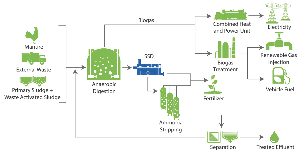 Anaergia- Process of biogas utilization and production with the sludge screw dewaterer